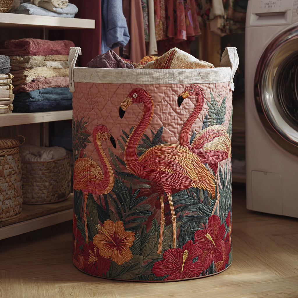 Sunshine Flamingos Quilted Laundry Basket NCU0HNH096