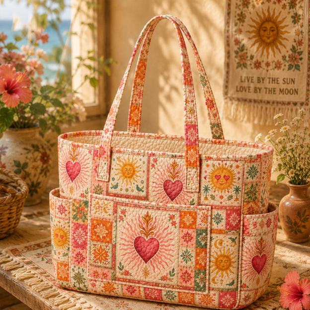 Aesthetic Summer Beach Multiple Pockets Quilted Tote Bag TP13