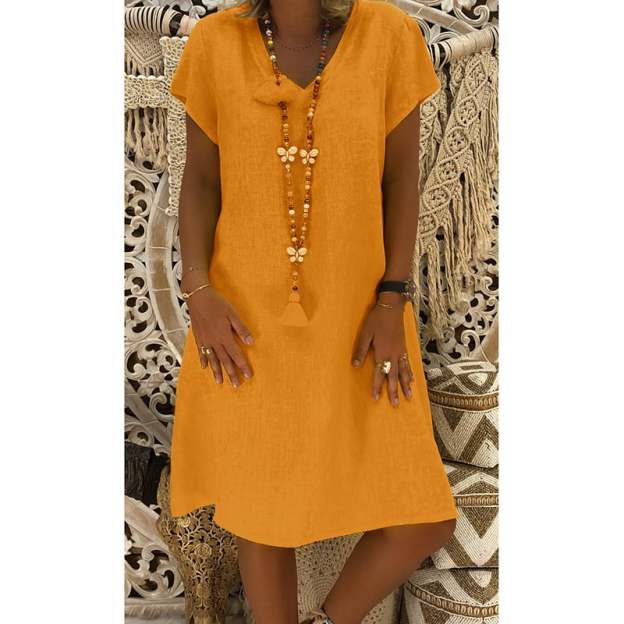 🔥Women's Dress Summer Linen Dresses Casual V Neck Midi Dress