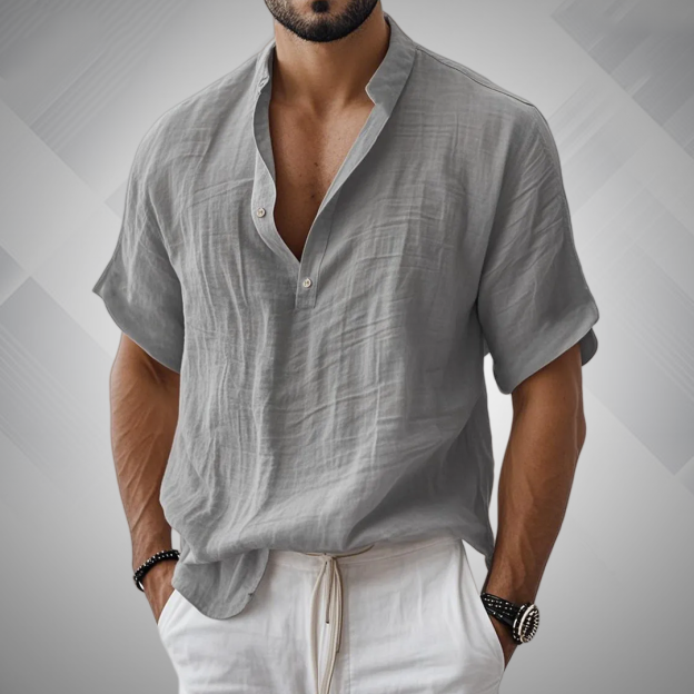 Men's Linen Henley Button Henley Shirt