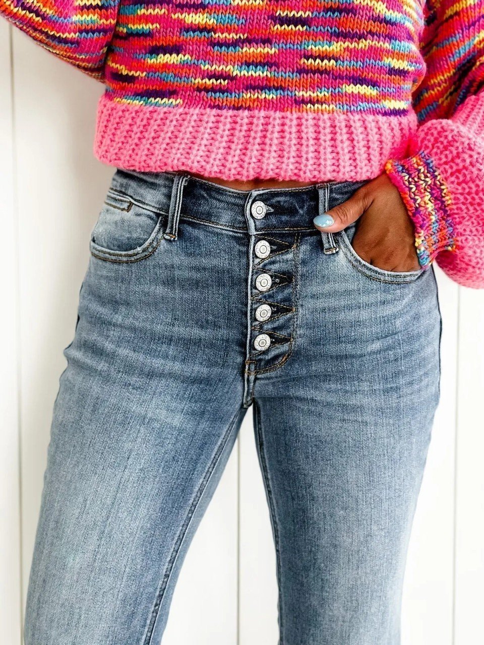 Lininco Mid Rise Button Fly Bootcut Jeans