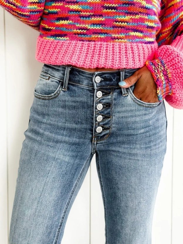 Lininco Mid Rise Button Fly Bootcut Jeans