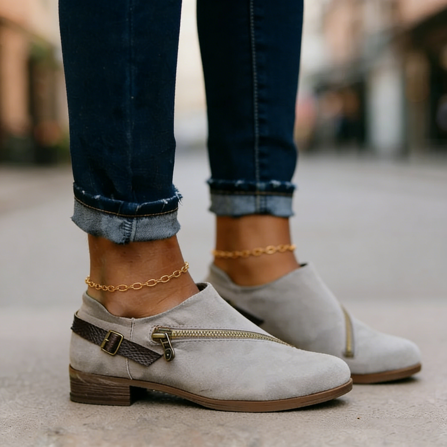 Women Casual Retro Round Toe Low Heel Zipper Boots