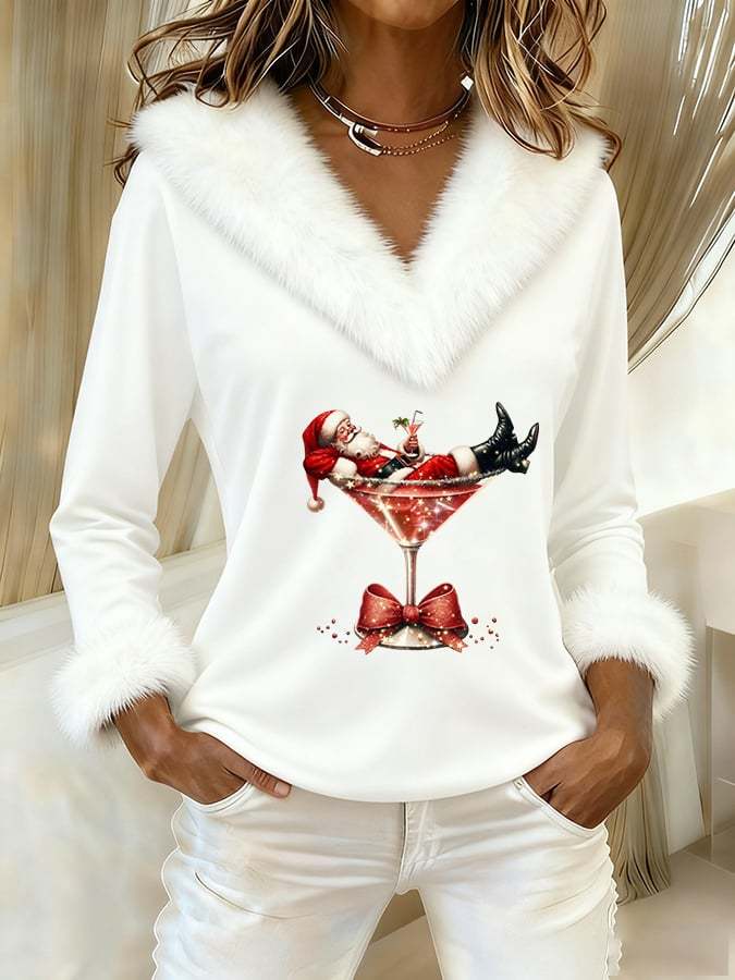 Women's Casual Christmas Fur Collar Top