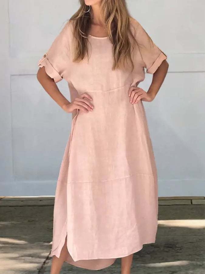 Elegant Side Button Linen Dress