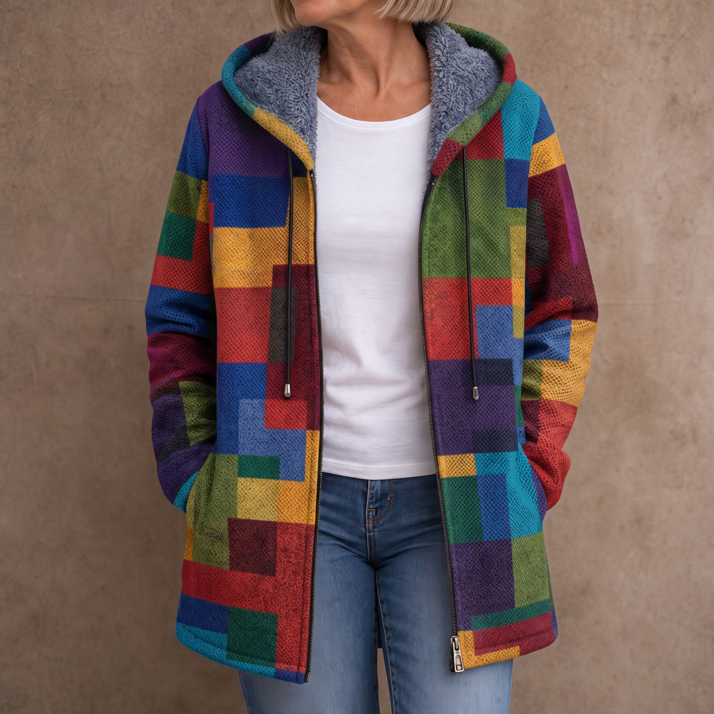LAST DAY SAVE 60%-Patchwork Muse – Colorful Patchwork Hooded Cardigan