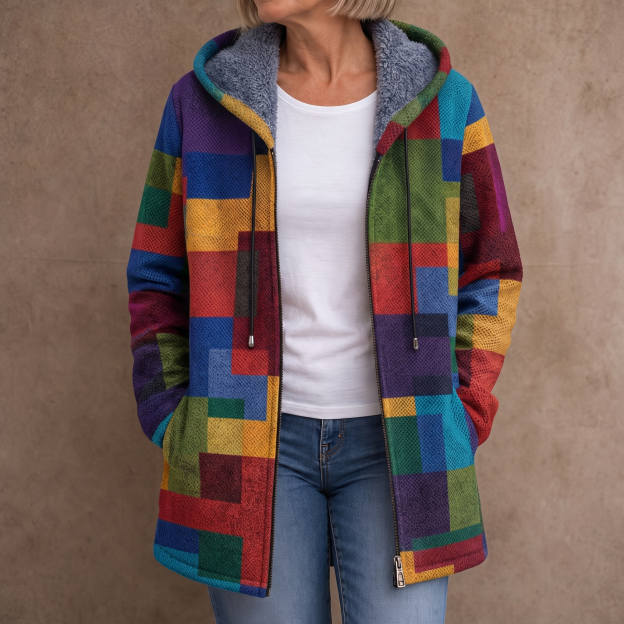 LAST DAY SAVE 60%-Patchwork Muse – Colorful Patchwork Hooded Cardigan