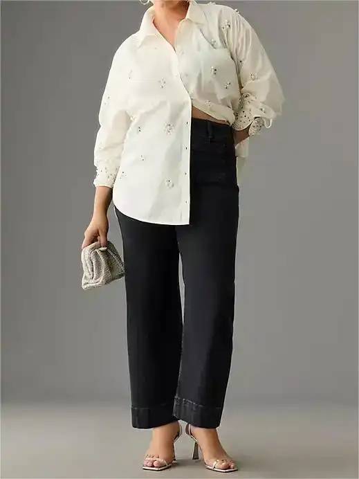 Lininco Tummy Control Cropped Wide-Leg Jeans