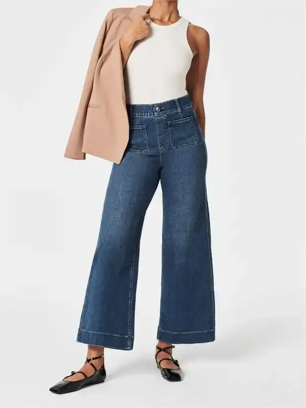 Lininco Tummy Control Cropped Wide-Leg Jeans