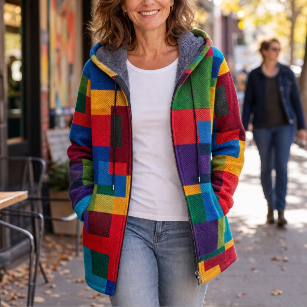 LAST DAY SAVE 60%-Patchwork Muse – Colorful Patchwork Hooded Cardigan