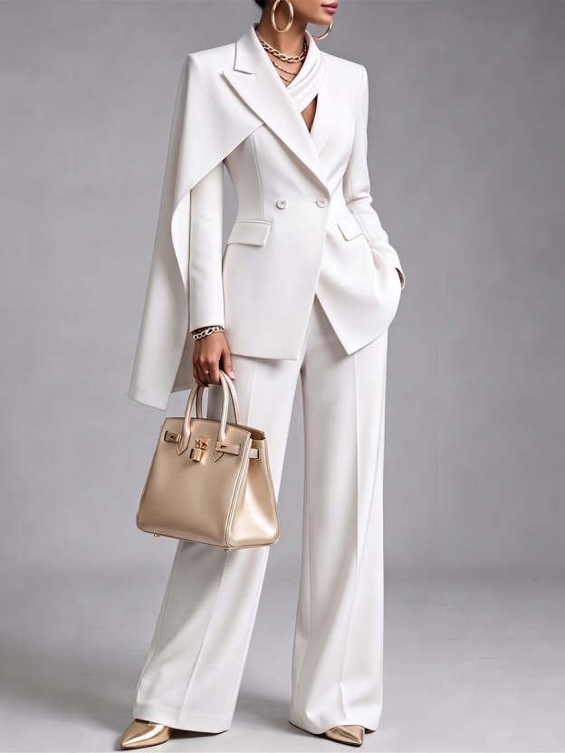 🤲LAST DAY SAVE 49% ⏰Women’s Chic 2-Piece Suit Set – Asymmetric Cape Blazer & Wide-Leg Pants