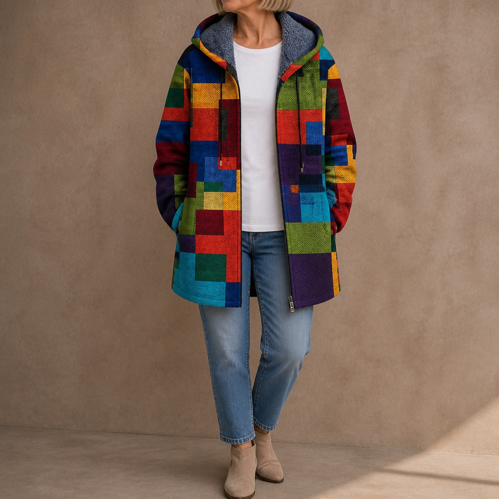 LAST DAY SAVE 60%-Patchwork Muse – Colorful Patchwork Hooded Cardigan