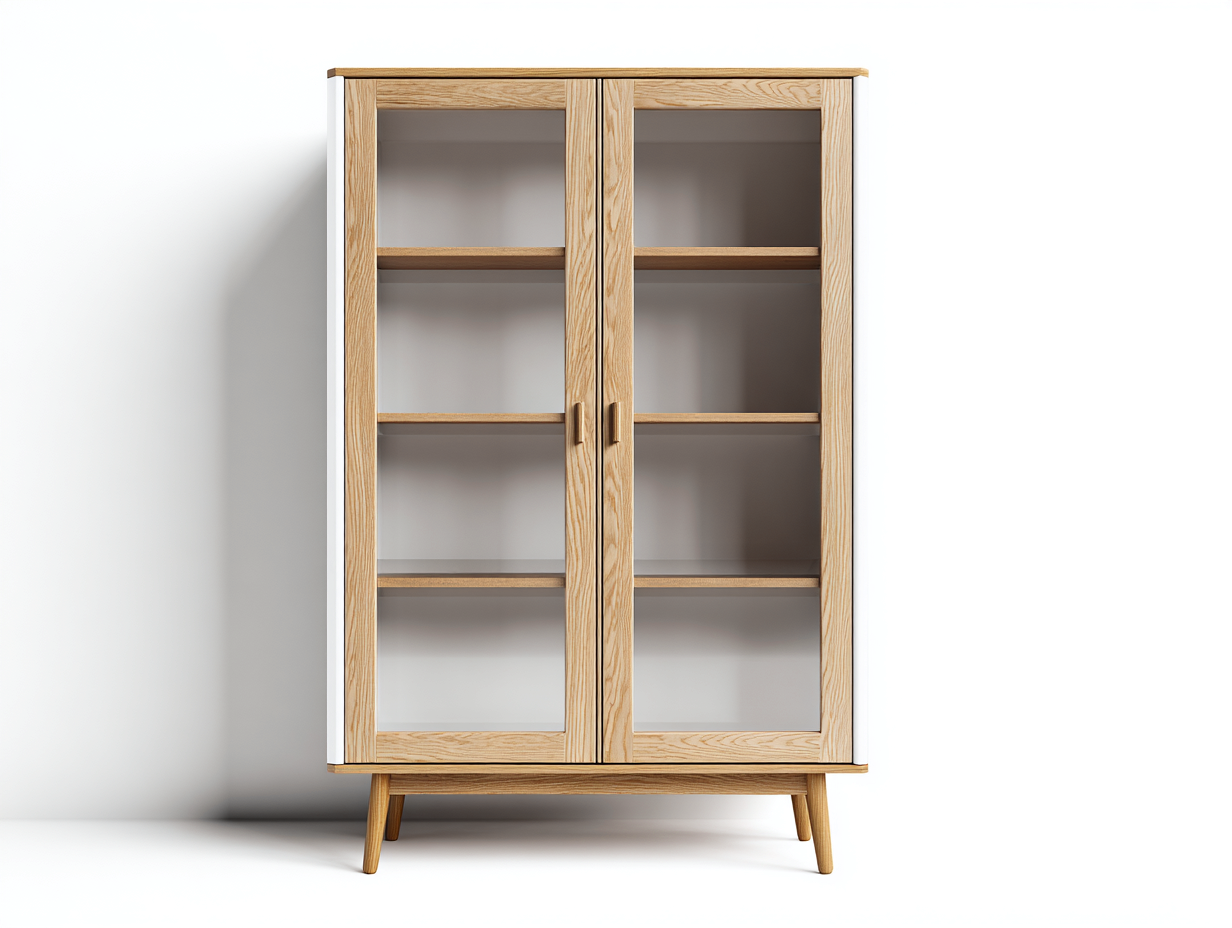 Vitrine en bois et verre 90x40x170 cm - blanc-naturel - design scandinave-Nookgethut