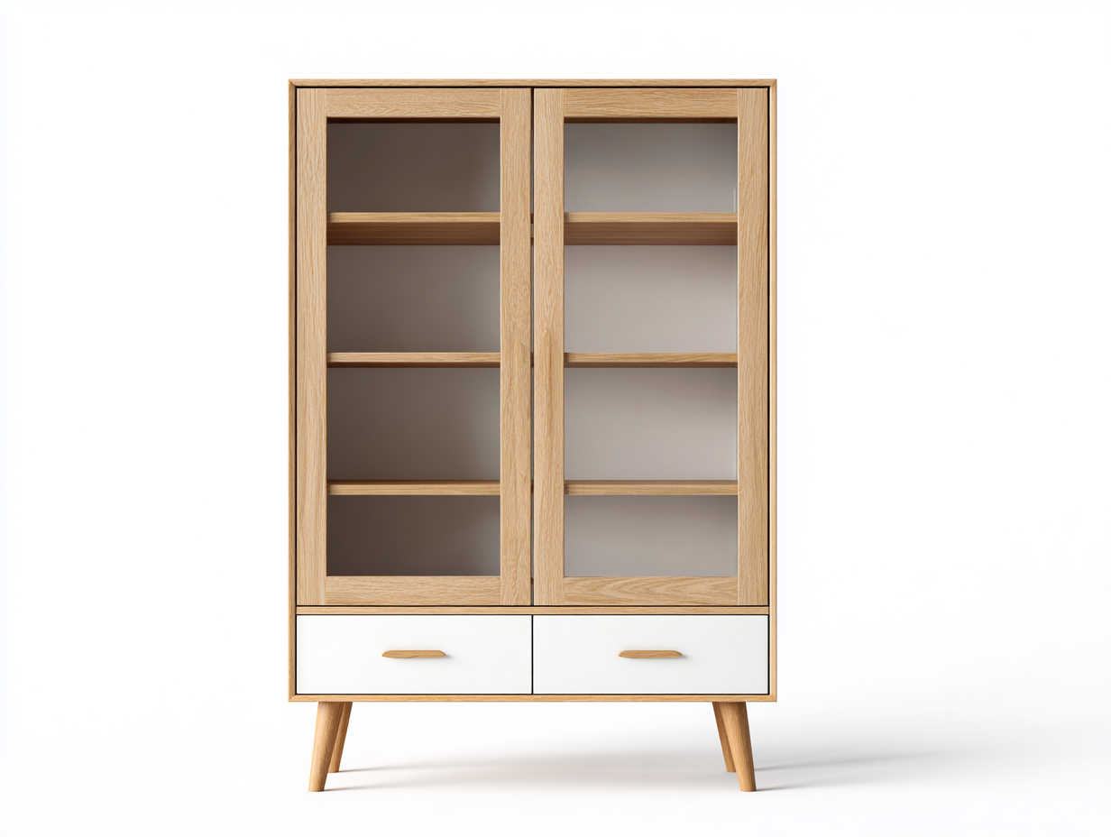 Vitrine en bois et verre 90x40x180 cm - Naturel et blanc - Style contemporain-Nookgethut