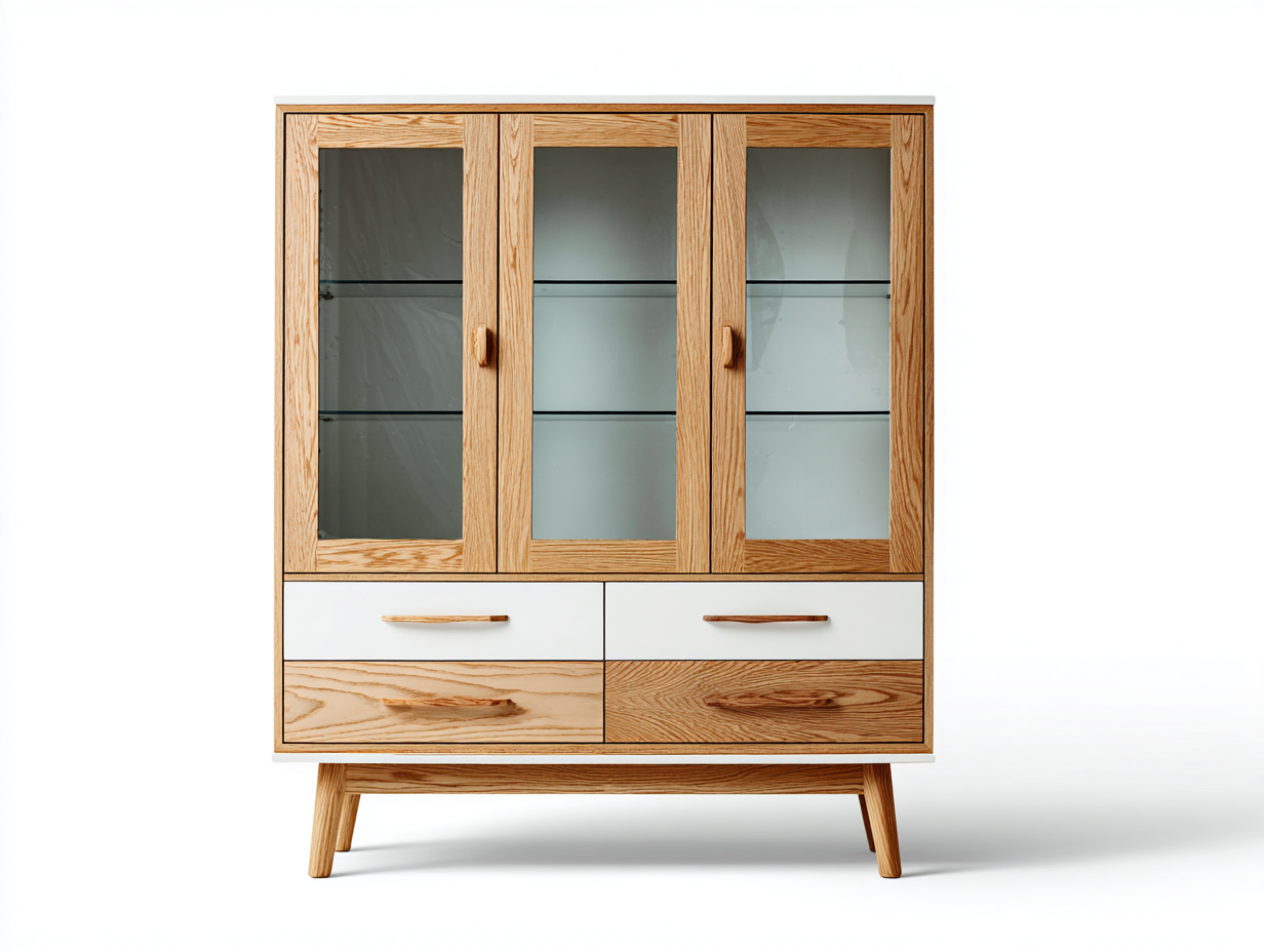 Vitrine en bois avec portes vitrées 120x40x180 cm - chêne naturel - style contemporain-Nookgethut