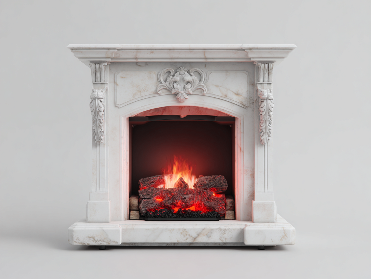 Cheminée électrique 110x35x100 cm - finition effet marbre blanc sculpté - usage intérieur - style classique-Nookgethut
