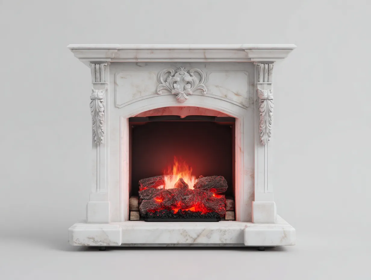 Cheminée électrique 110x35x100 cm - finition effet marbre blanc sculpté - usage intérieur - style classique-Nookgethut