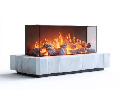 Cheminée électrique panoramique avec base effet marbre 150x40x55 cm - Blanc veiné - Design contemporain-Nookgethut