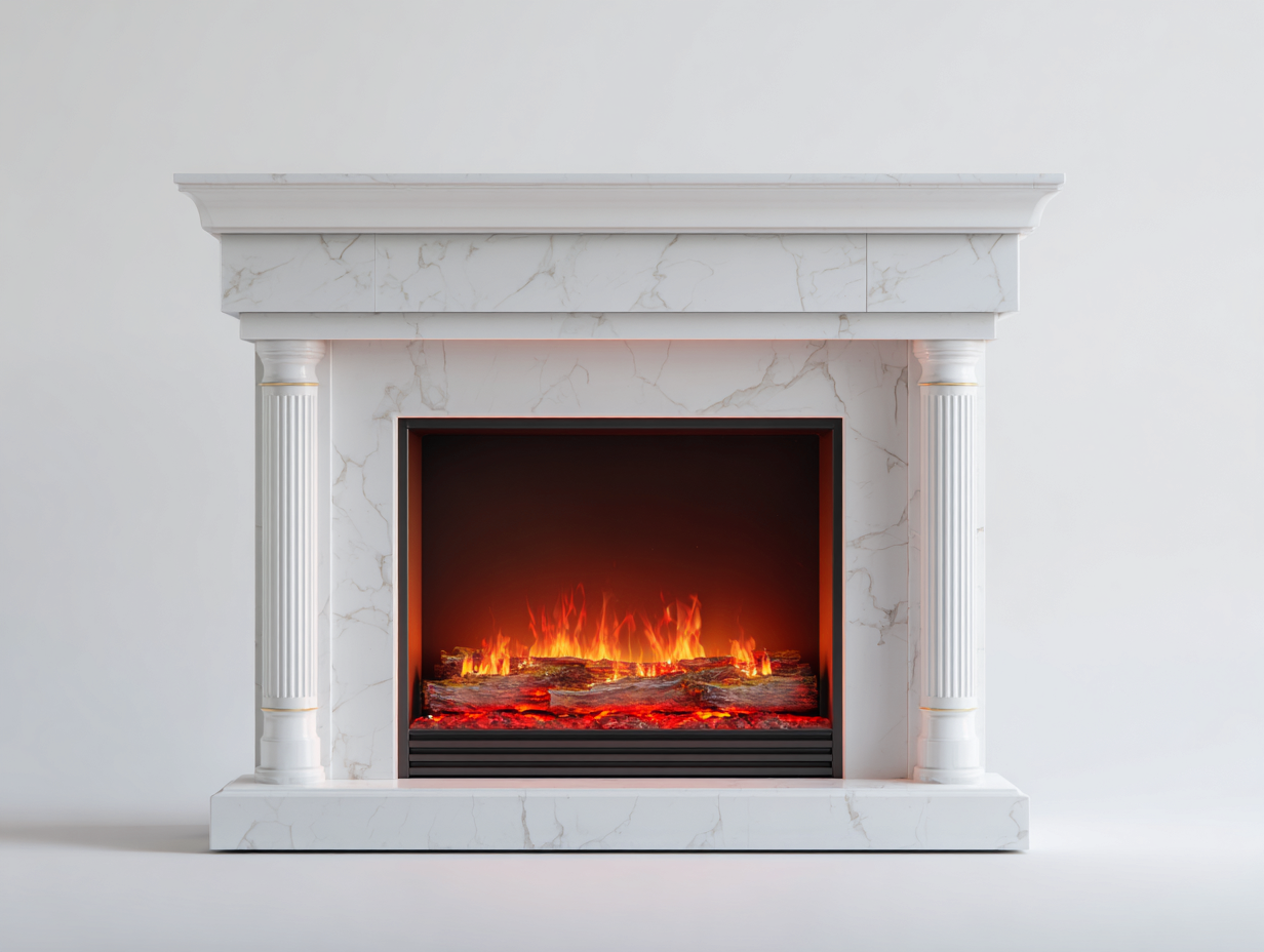 Cheminée électrique décorative 165x35x115 cm - blanc effet marbre - style classique-Nookgethut