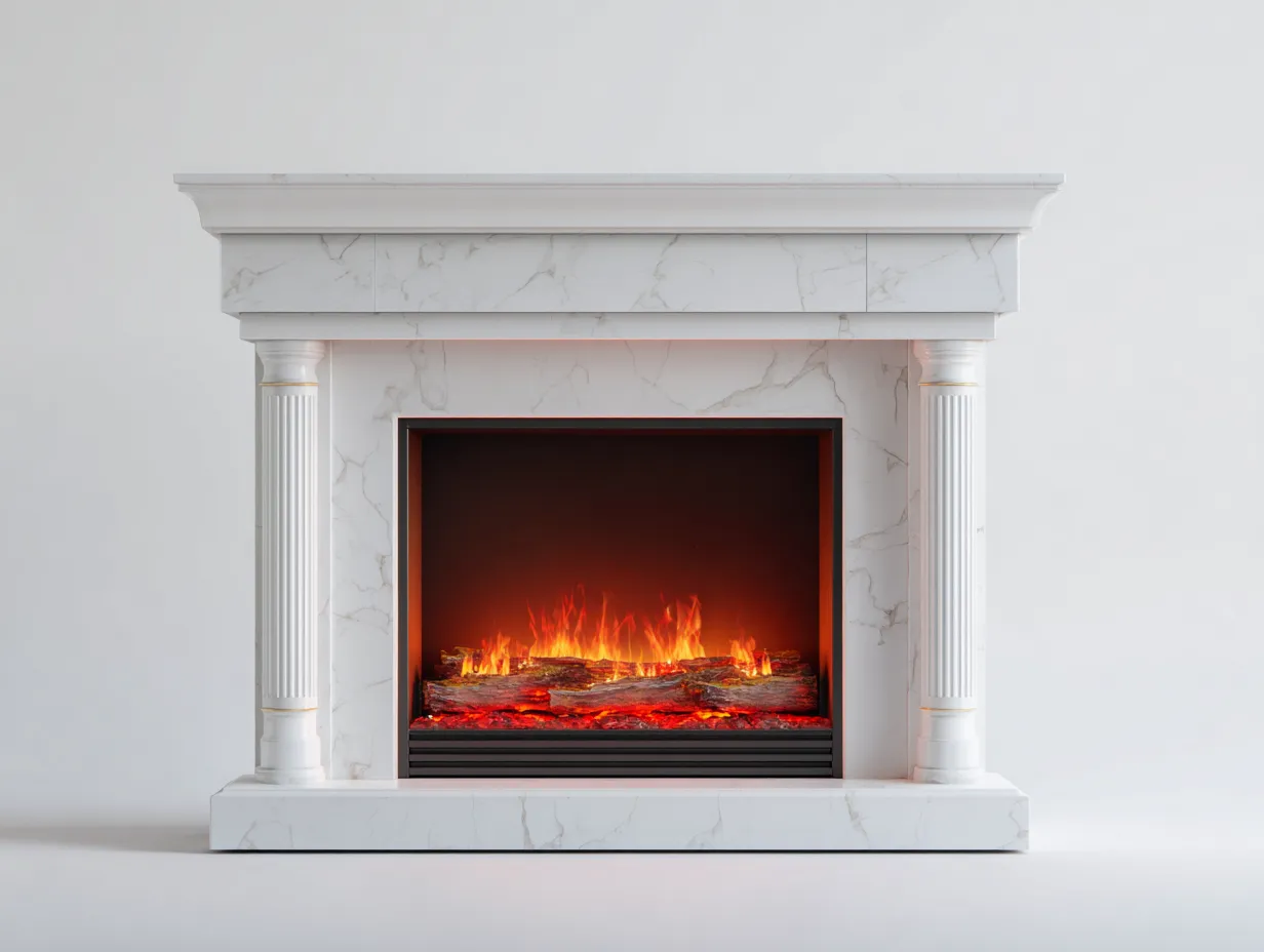 Cheminée électrique décorative 165x35x115 cm - blanc effet marbre - style classique-Nookgethut