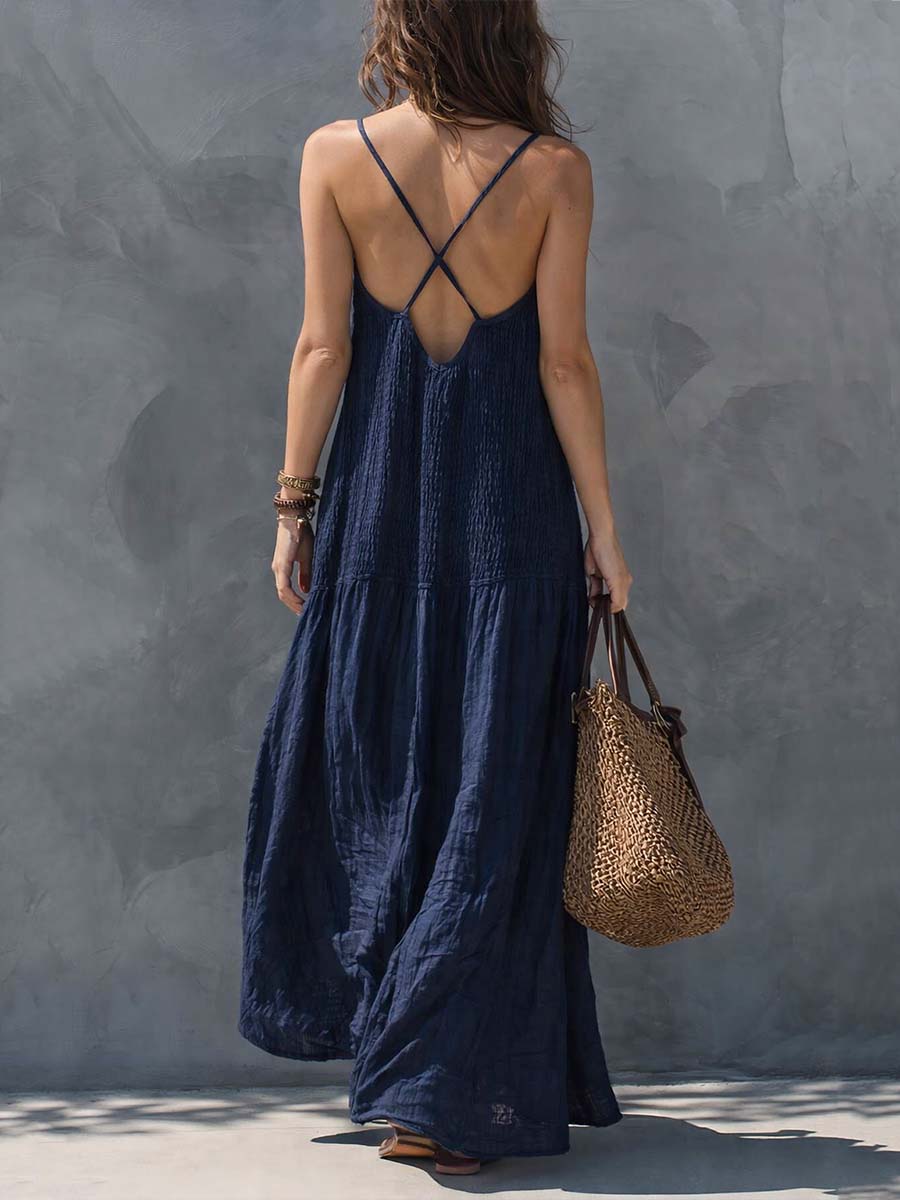 Bohemian Patchwork Cotton Linen Maxi Dress