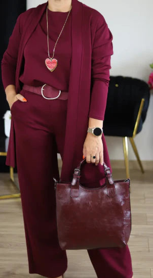 Elegant 3-piece set including long cardigan, top and pants💞