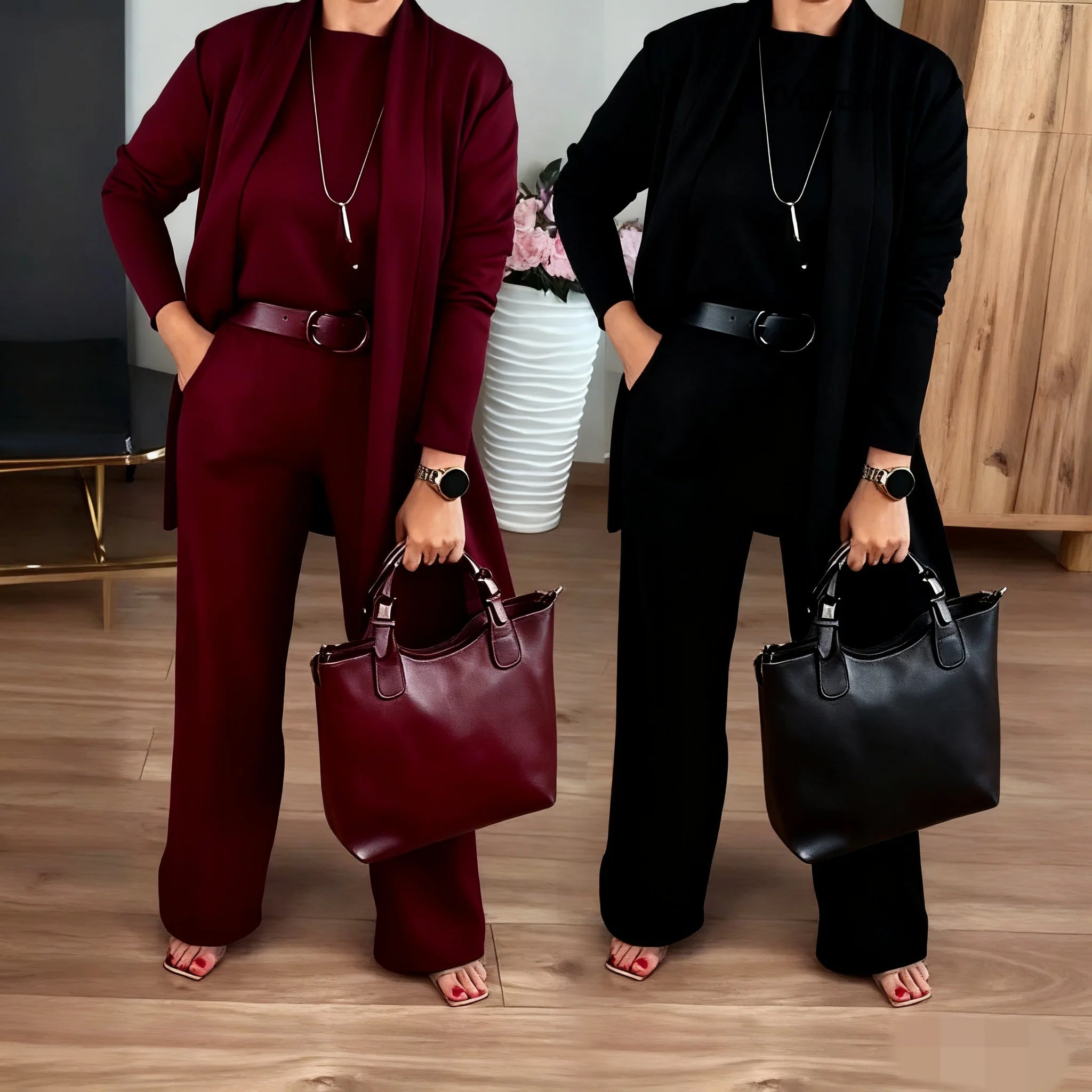 Elegant 3-piece set including long cardigan, top and pants💞