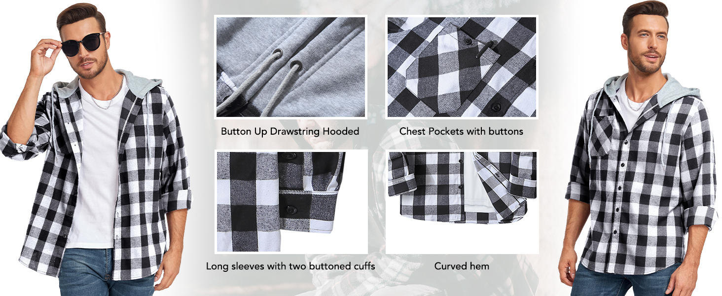 Mens flannel shirt with hooded