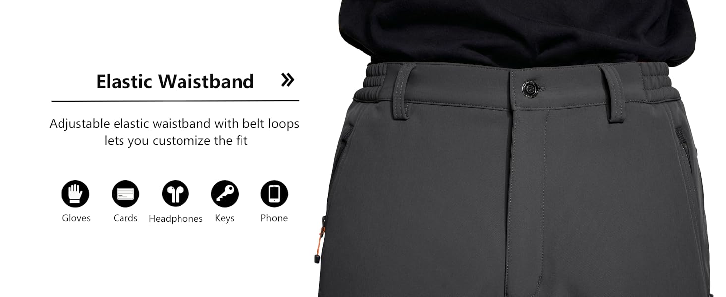 Men's Winter Pants Fleece Lined Ski Snow Pants Water Resistant 4 Zip Pockets Outdoor Pants