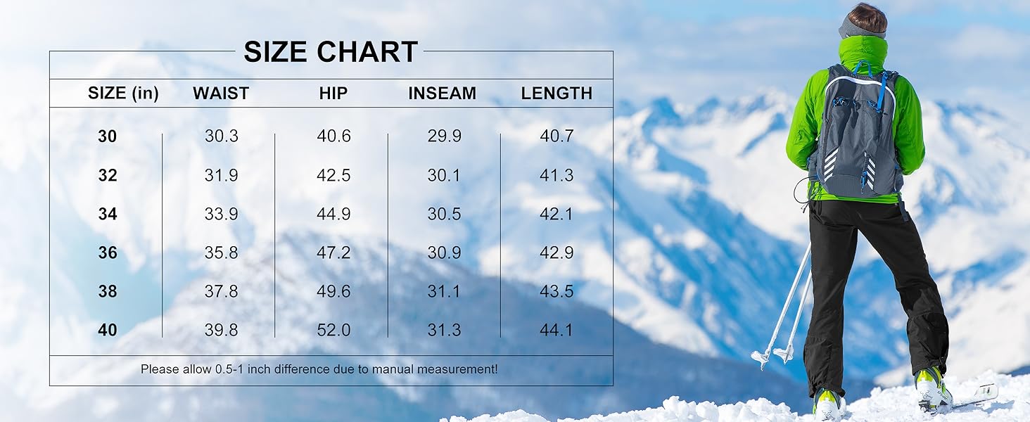 Men's Winter Pants Fleece Lined Ski Snow Pants Water Resistant 4 Zip Pockets Outdoor Pants