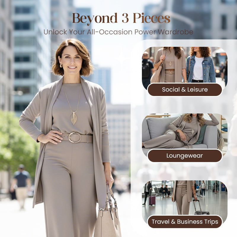 Elegant 3-piece set including long cardigan, top and pants💞