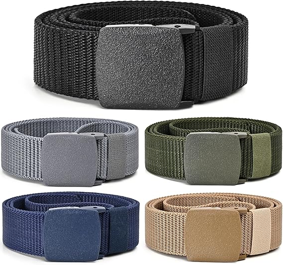 UNGGJKB Tactical Men's Nylon Belts,5 Pack Mens Belts Casual，Military Canvas Outdoor Metal-free Belts