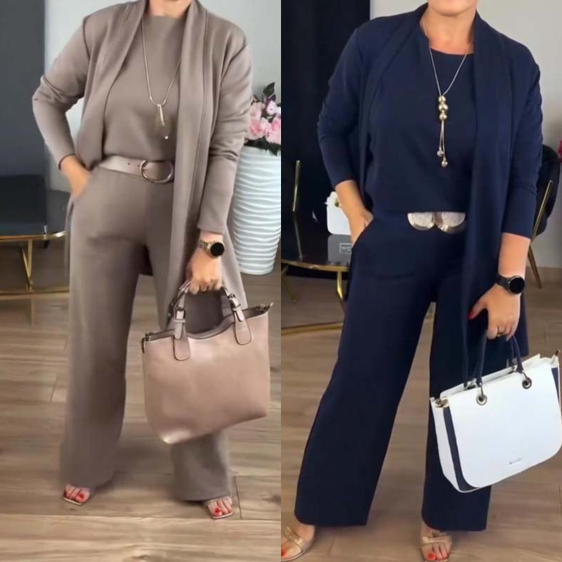 Elegant 3-piece set including long cardigan, top and pants💞