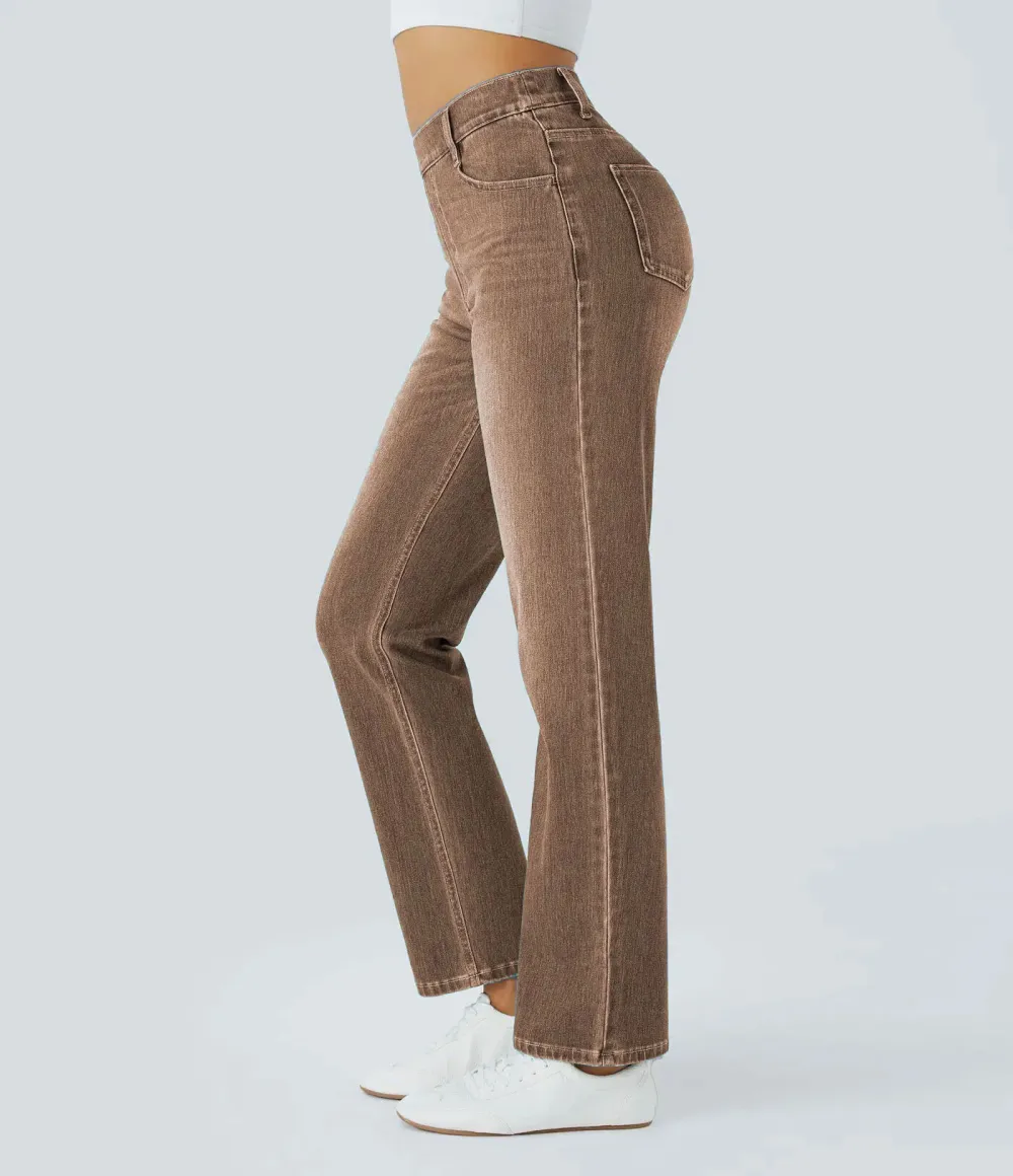 Stretch-Knit Straight-Leg Jeans with Multiple Pockets