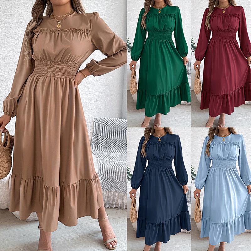 Women's Long-Sleeve Smocked Ruffle Maxi Dress
