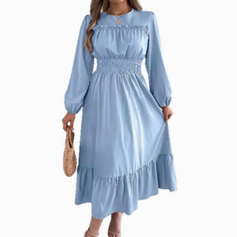 Women's Long-Sleeve Smocked Ruffle Maxi Dress