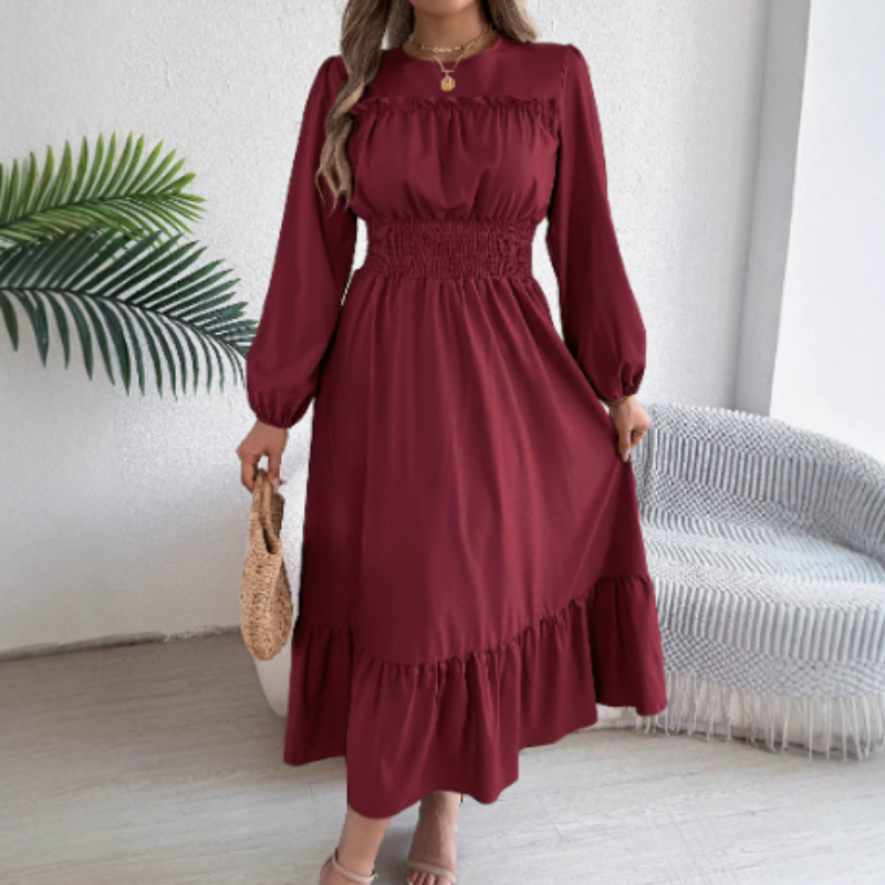 Women's Long-Sleeve Smocked Ruffle Maxi Dress