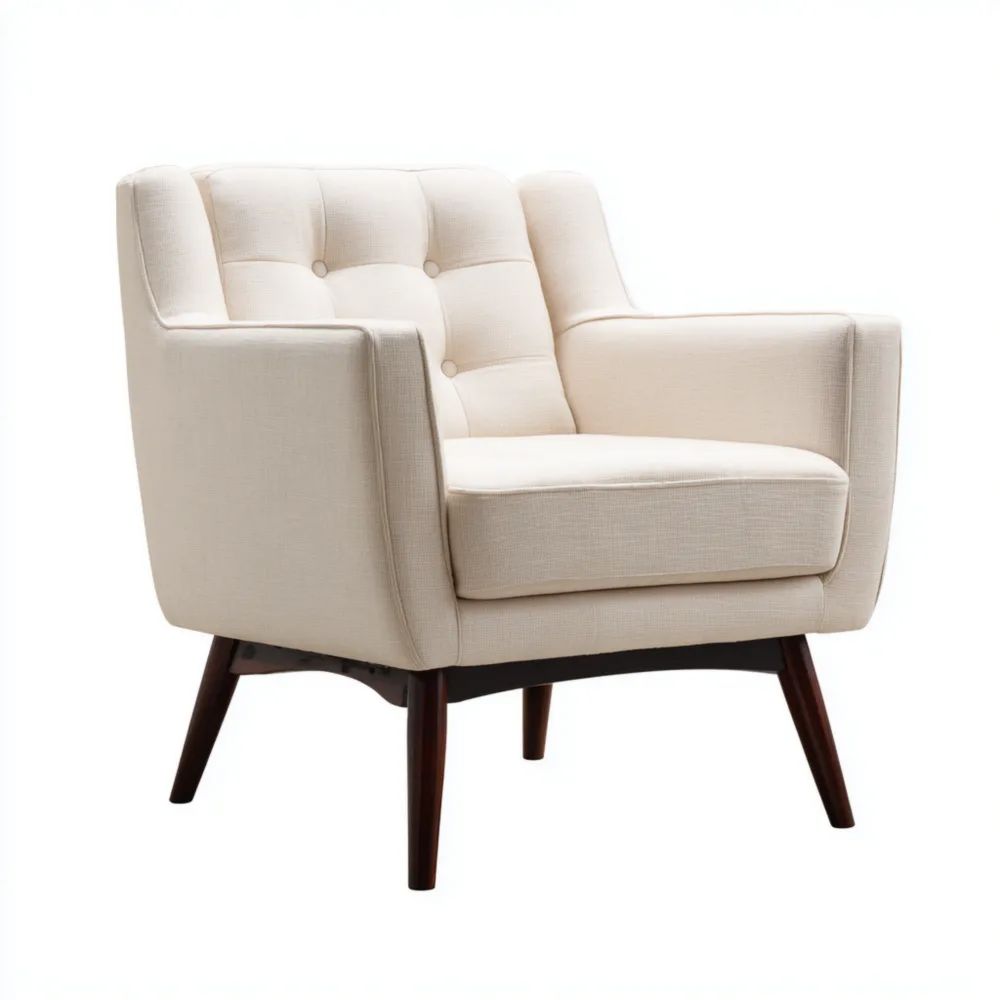 Fauteuil en tissu 70x75x80 cm – Beige – Design rétro