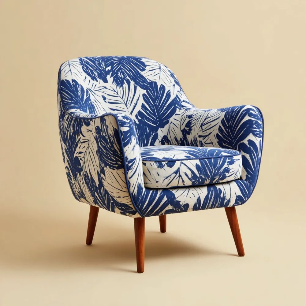 Fauteuil motif Tropical Bleu et Blanc – 75x80x85 cm – Design contemporain