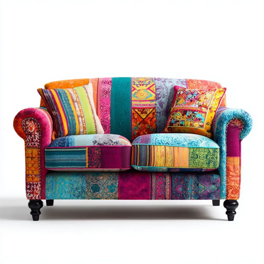 Canapé 2 places tissu patchwork 140x85x75 cm – Multicolore – Design bohème