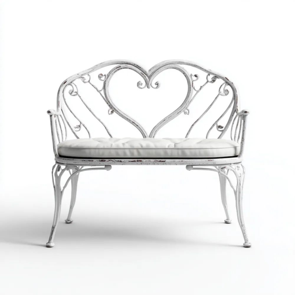 Banc de jardin en fer forgé 120x60x85 cm – Blanc Antique – Style Romantique