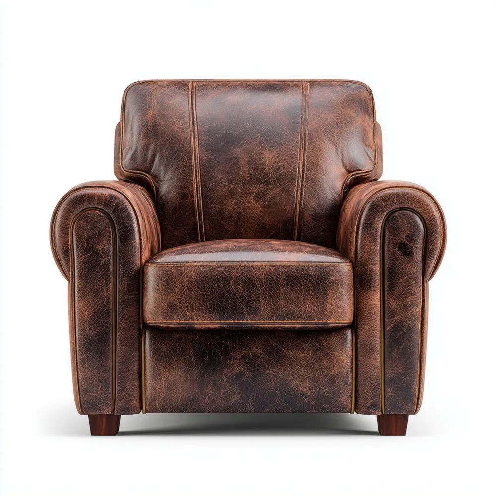 Fauteuil en cuir 95x85x90 cm - Marron - Design classique