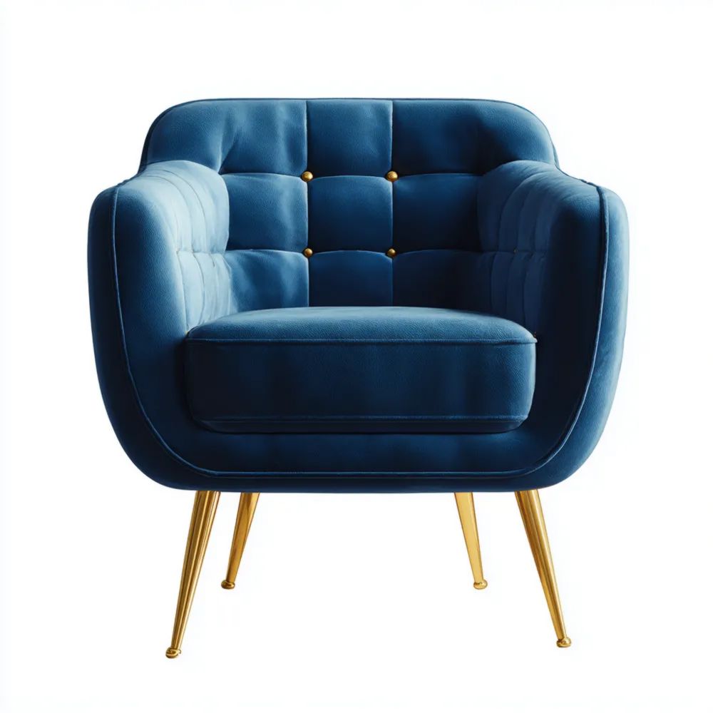 Fauteuil en Velours 80x75x85 cm – Bleu – Design Contemporain