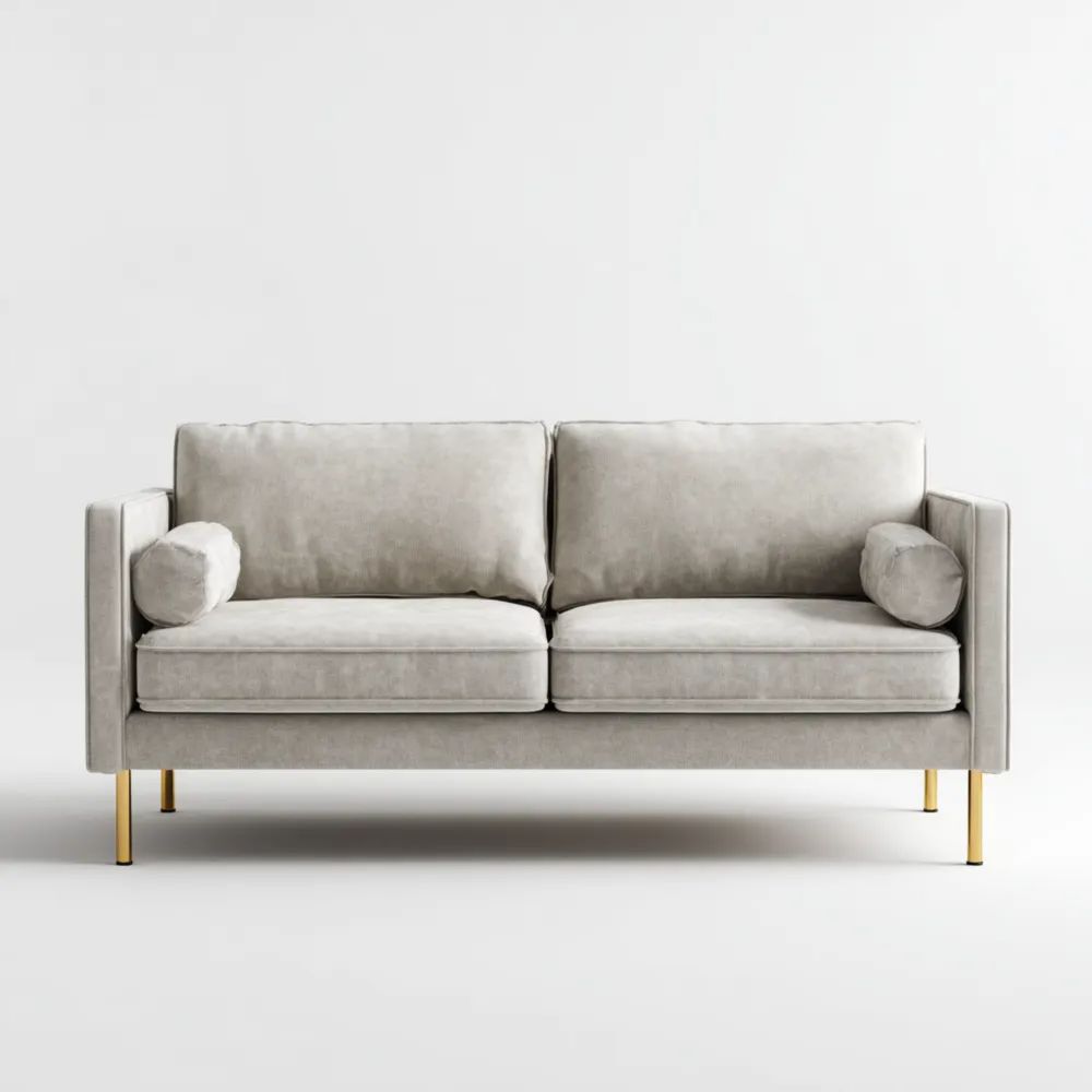 Canapé Deux Places en Velours 150x90x80 cm – Gris Clair – Design Moderne