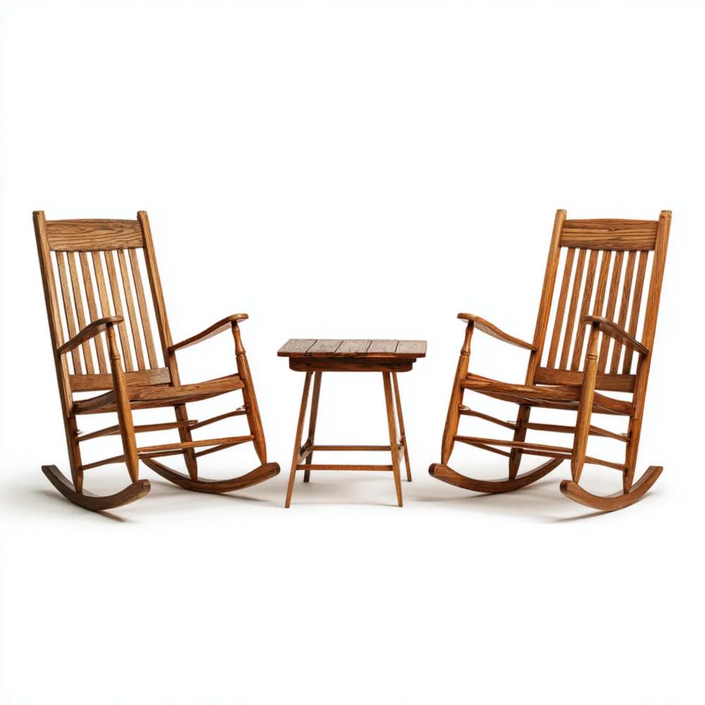 Ensemble de jardin en bois Brun à bascule 90x55x100 cm – 2 chaises et 1 table 50x50x45 cm – Design classique