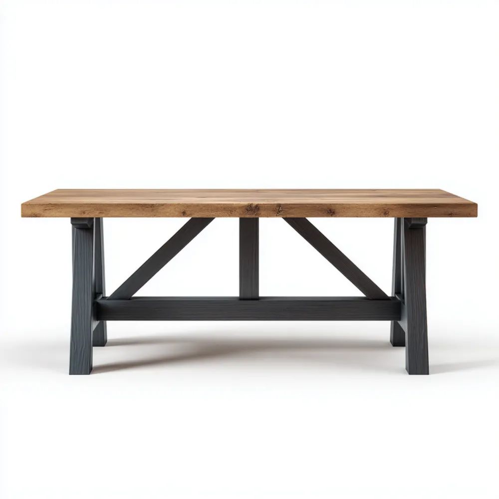 Table à manger bois massif 180x90x75 cm – Chêne/Noir – Design industriel