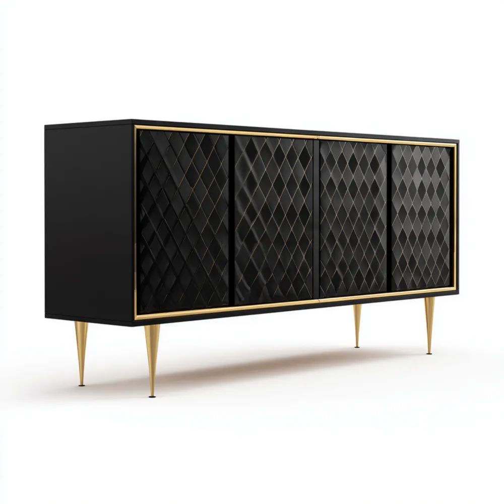 Buffet Moderne Noir/Doré 180x40x75 cm – Design Élégant