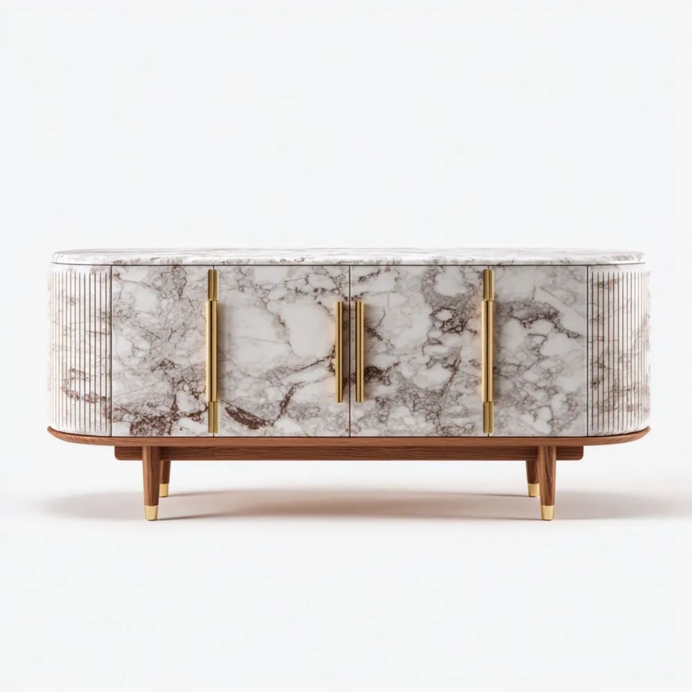 Buffet en marbre et bois 150x45x80 cm - Design contemporain