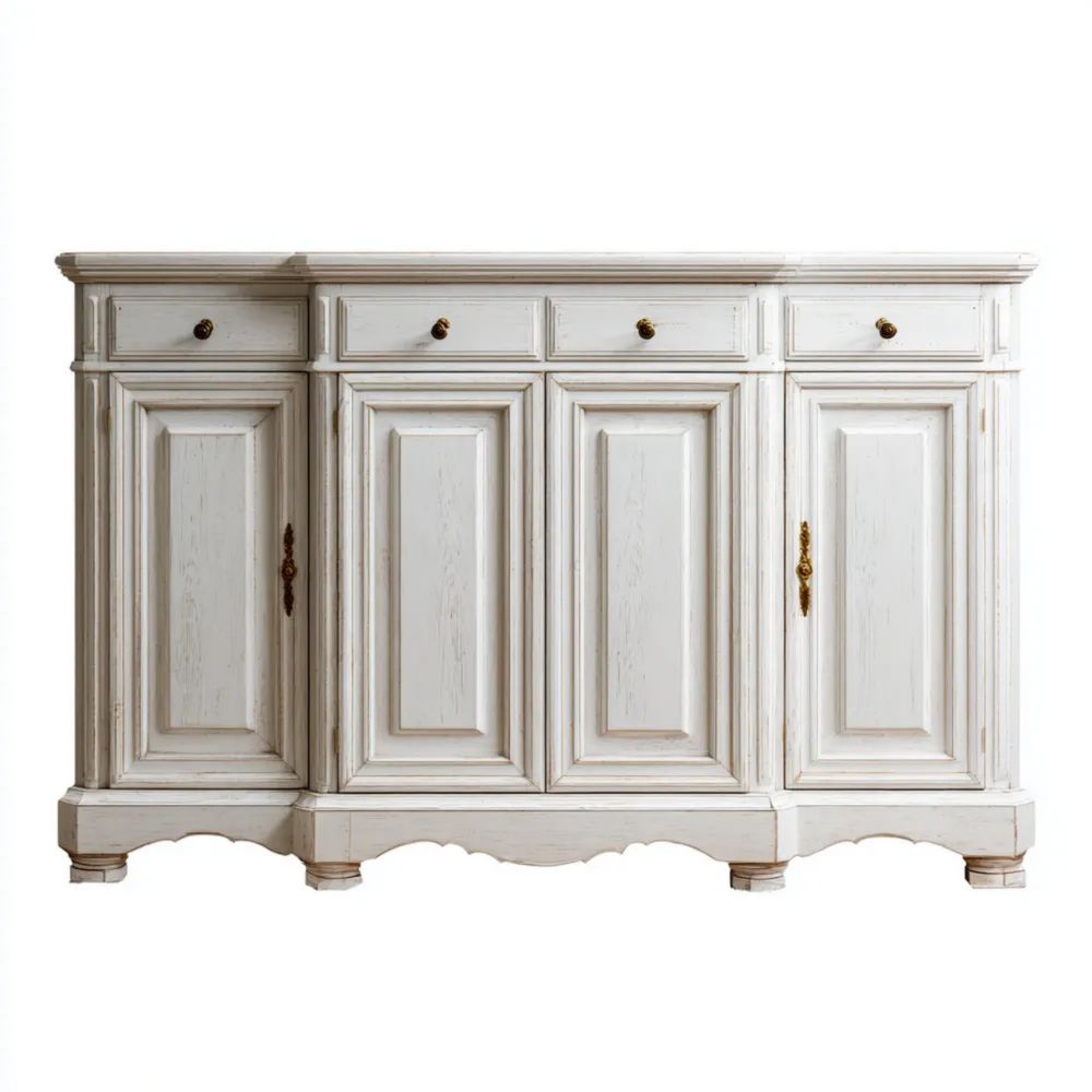 Buffet en bois 4 portes 180x45x100 cm - Blanc Antique