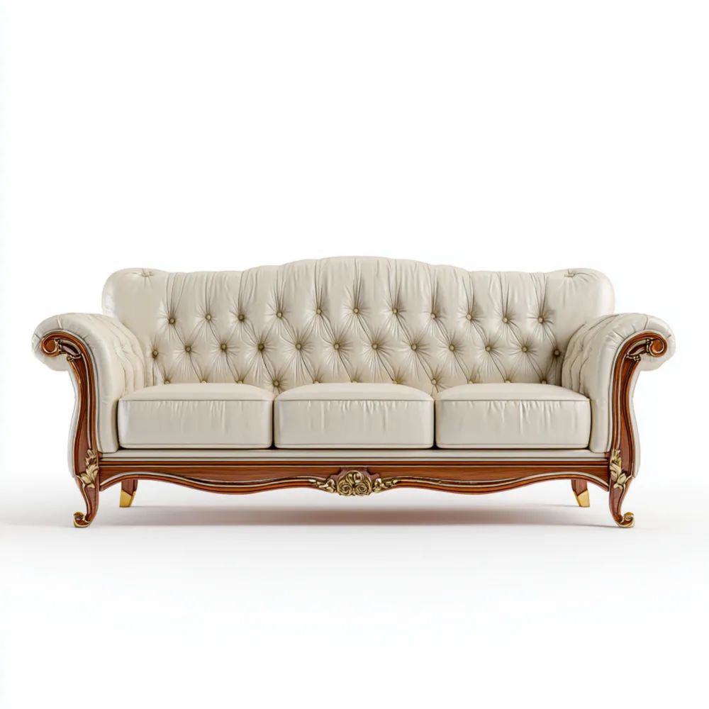 Canapé trois places en cuir 210x95x90 cm - Beige - Classique